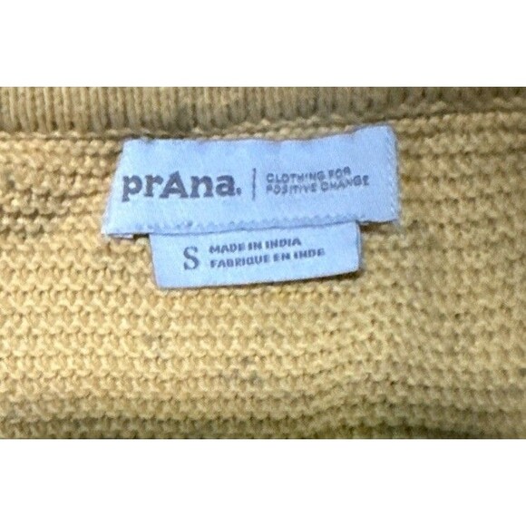prAna Hoodie Sweater Small Crystal Beach Organic Cotton Yellow Gray Pullover - Picture 3 of 5